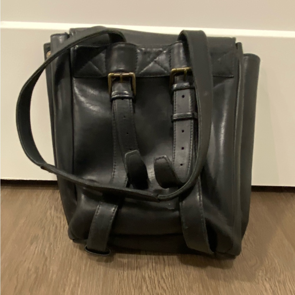 Black Leather Backpack With Two Sections Inside -… - image 2